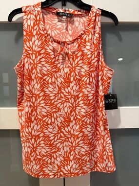 Kasper Orange and White Floral Sleeveless Top size Large NWT